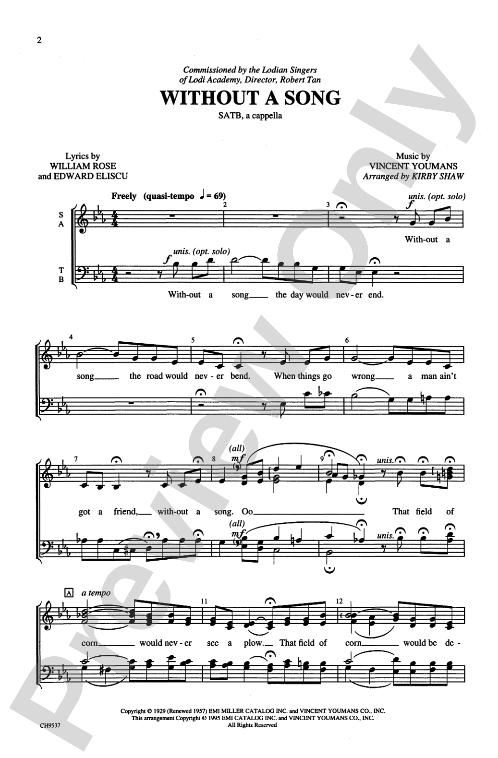 Without a Song: SATB, <I>a cappella</I> Choral Octavo