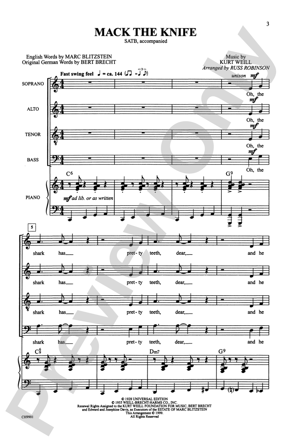 Mack the Knife: SATB Choral Octavo