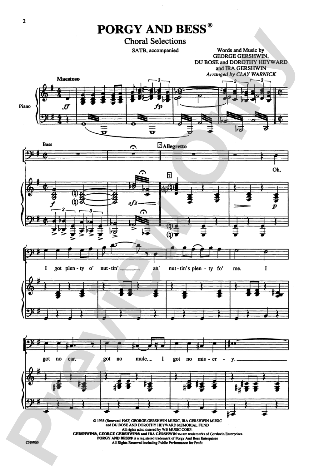 Porgy and Bess (Choral Selection): SATB Choral Octavo