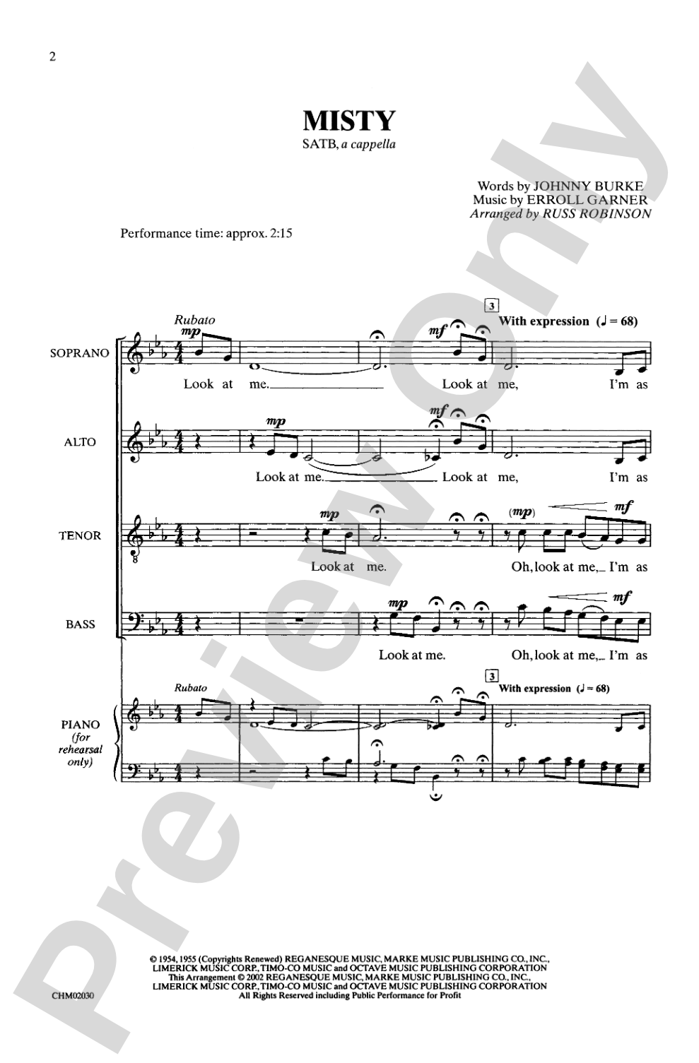 Misty: SATB, <I>a cappella</I> Choral Octavo