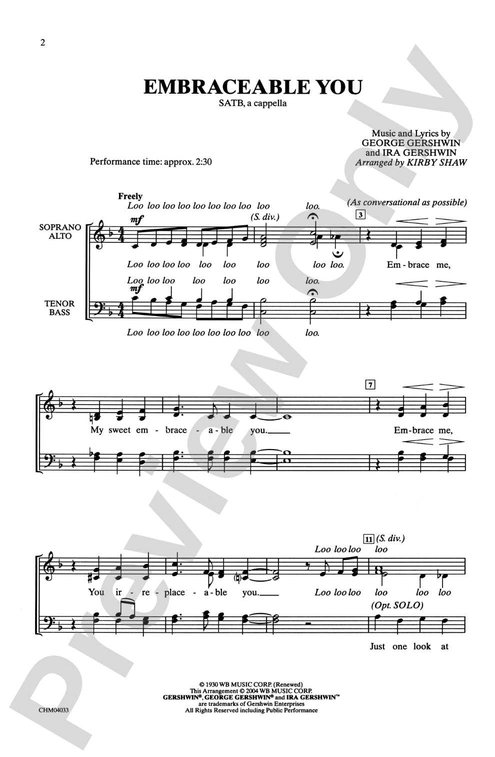 Embraceable You: SATB, <I>a cappella</I> Choral Octavo