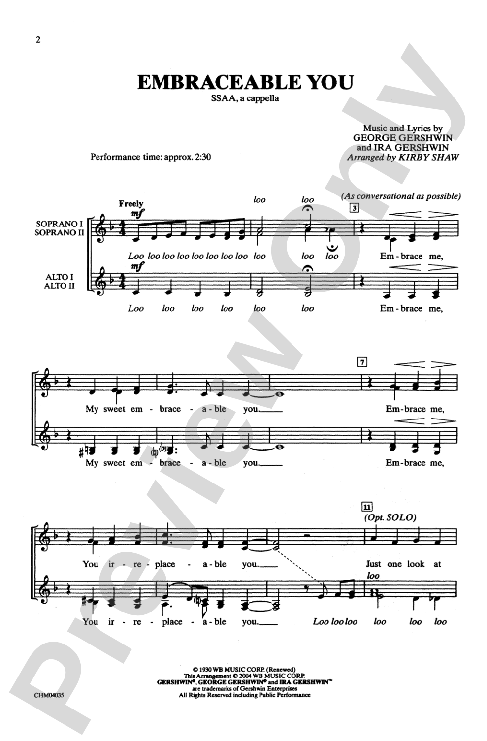 Embraceable You: SSAA, <I>a cappella</I> Choral Octavo