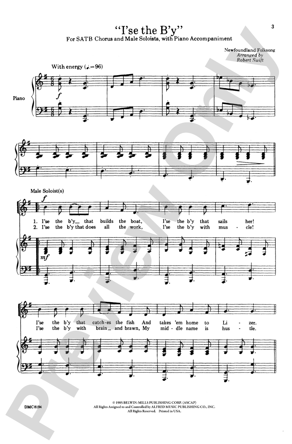 I'se the B'y (I Am the Boy): SATB and Male Soloists Choral Octavo