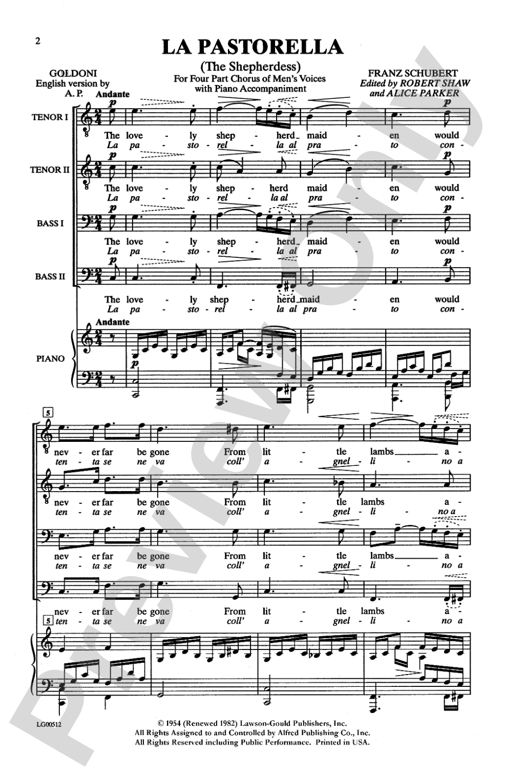 La Pastorella (The Shepherdess): TTBB Choral Octavo