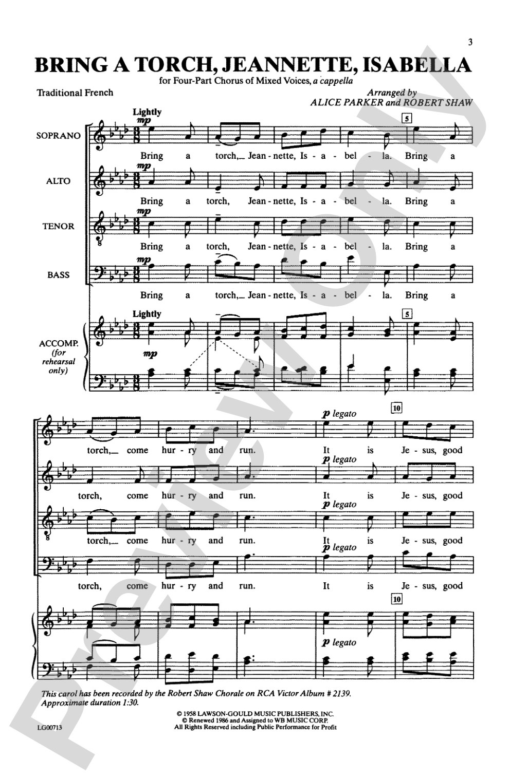 Bring a Torch, Jeanette, Isabella: SATB Choral Octavo