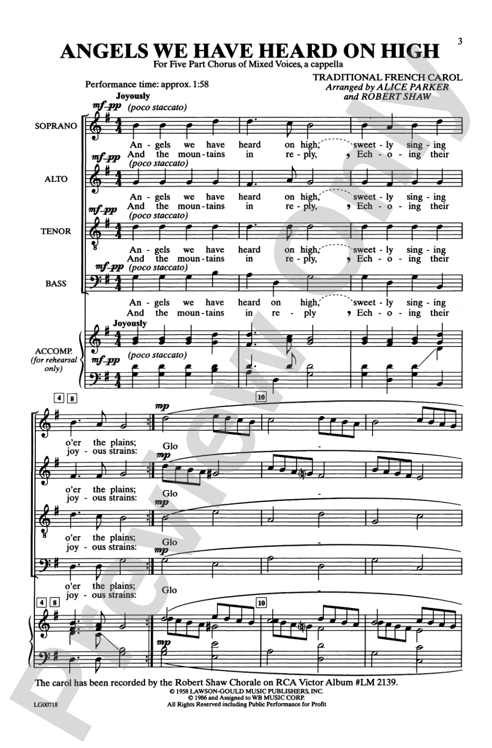 Angels We Have Heard on High: SSATB Choral Octavo