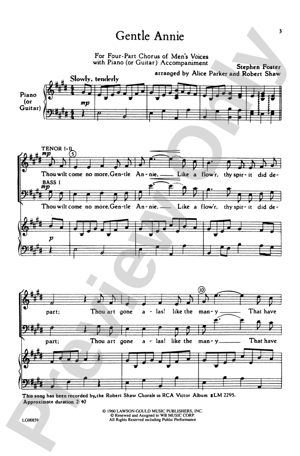 Gentle Annie: TTBB Choral Octavo