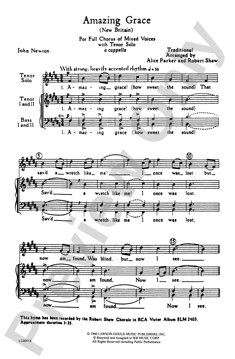 Amazing Grace: SATB Choral Octavo