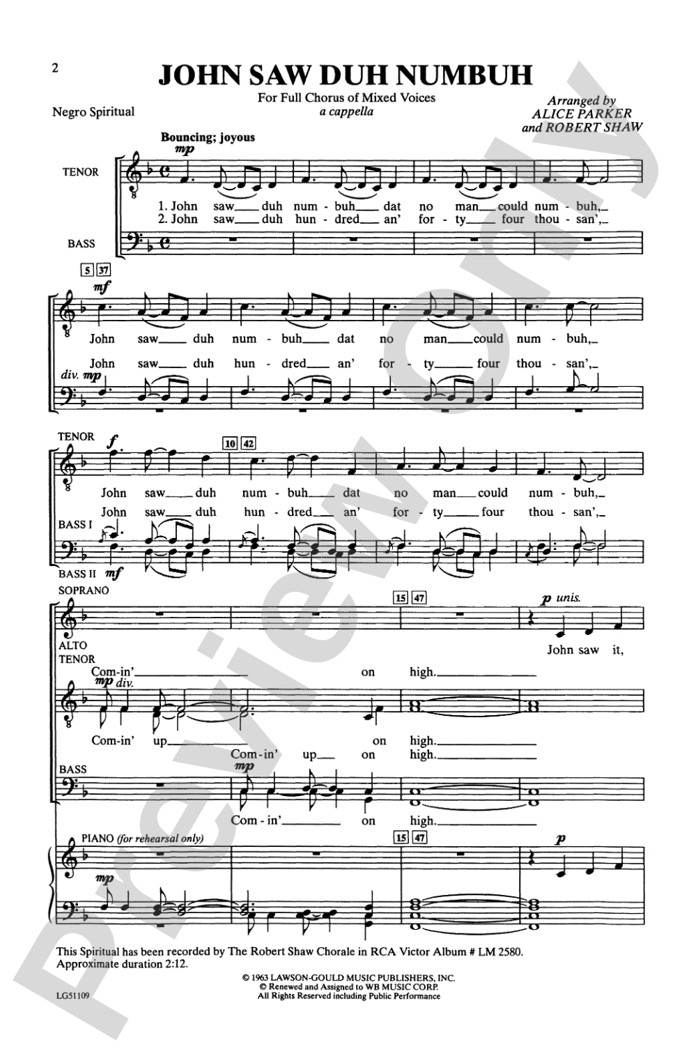 John Saw duh Numbuh: SATB Choral Octavo