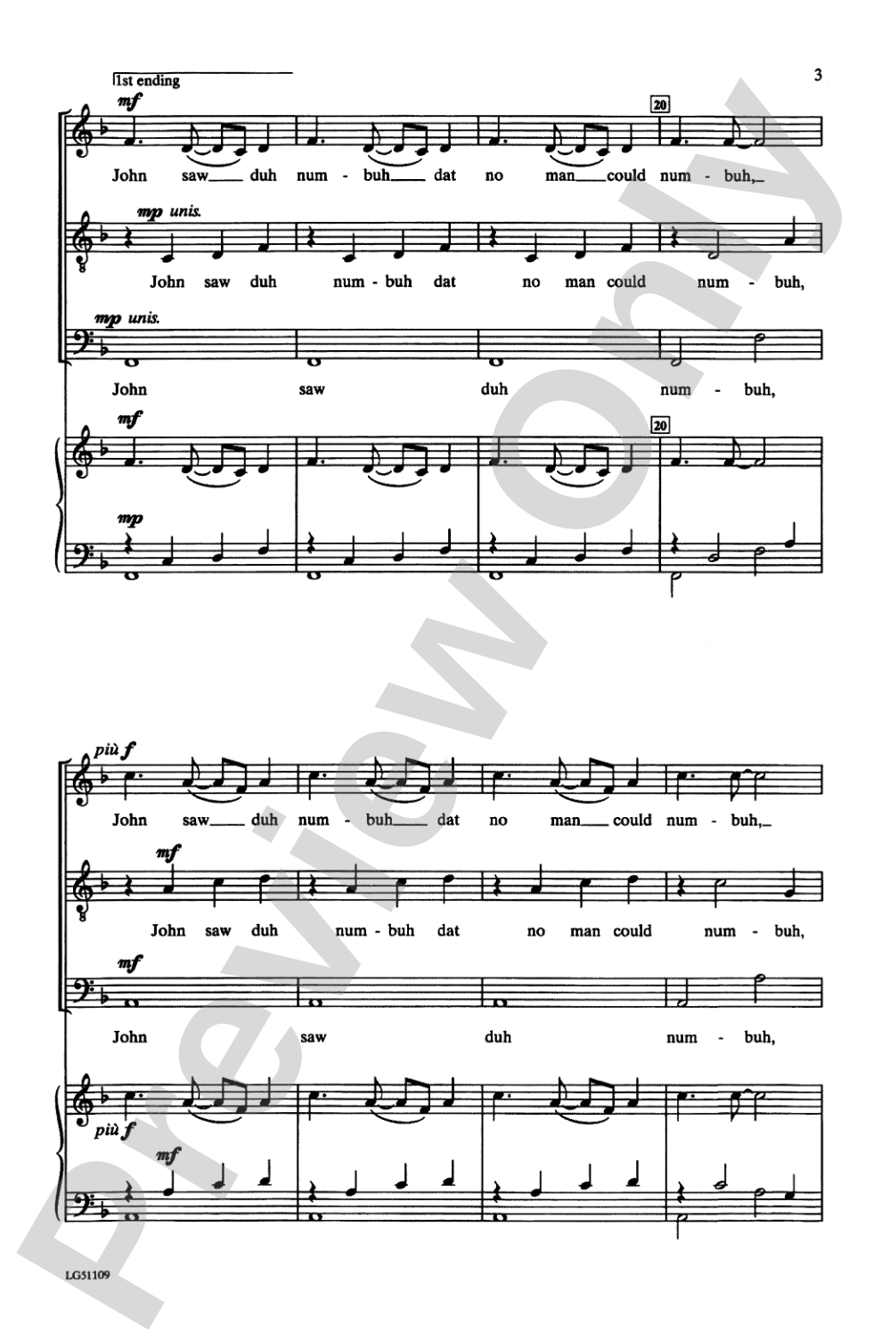 John Saw duh Numbuh: SATB Choral Octavo