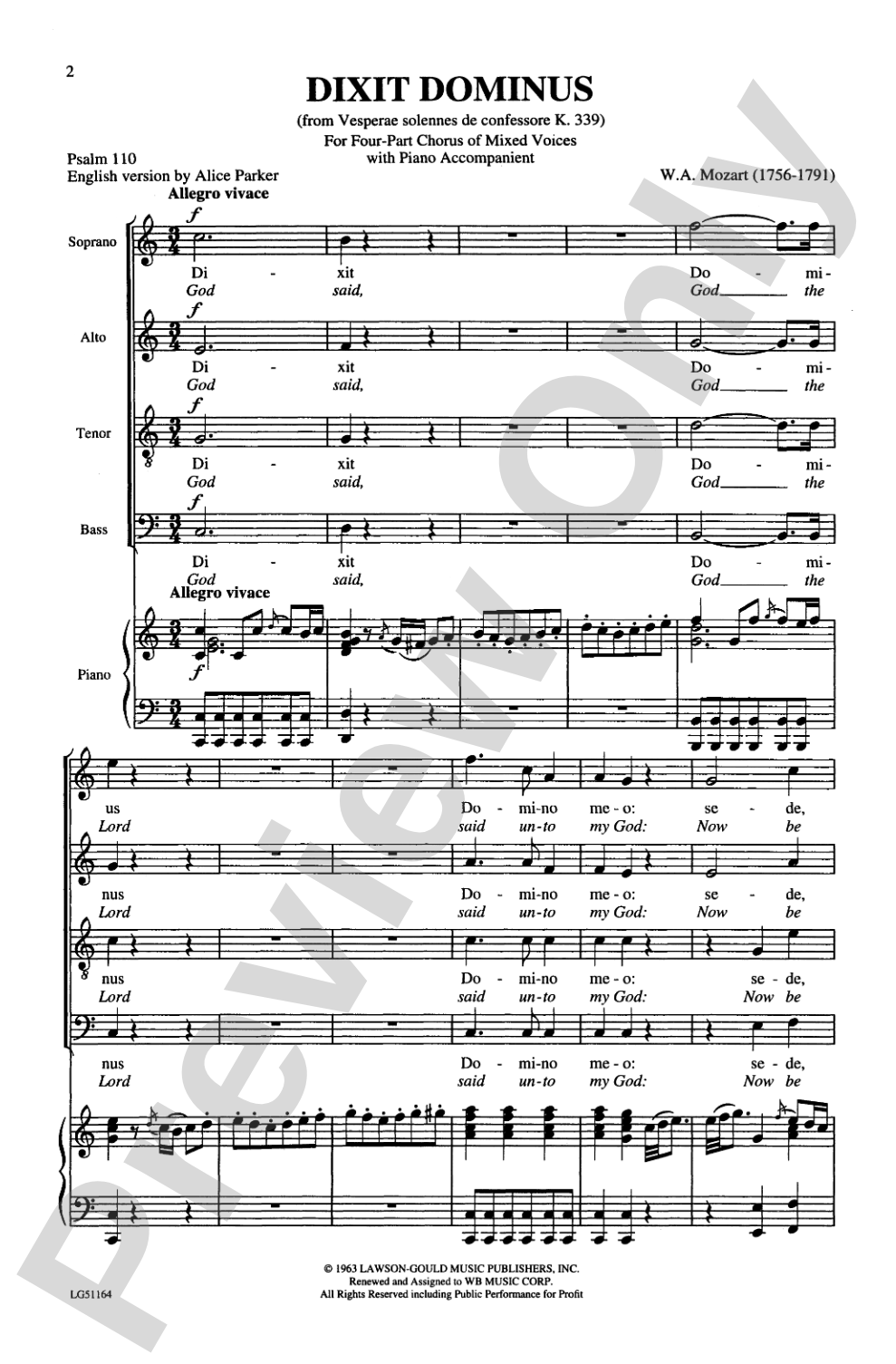 Dixit Dominus, K. 399: SATB Choral Octavo