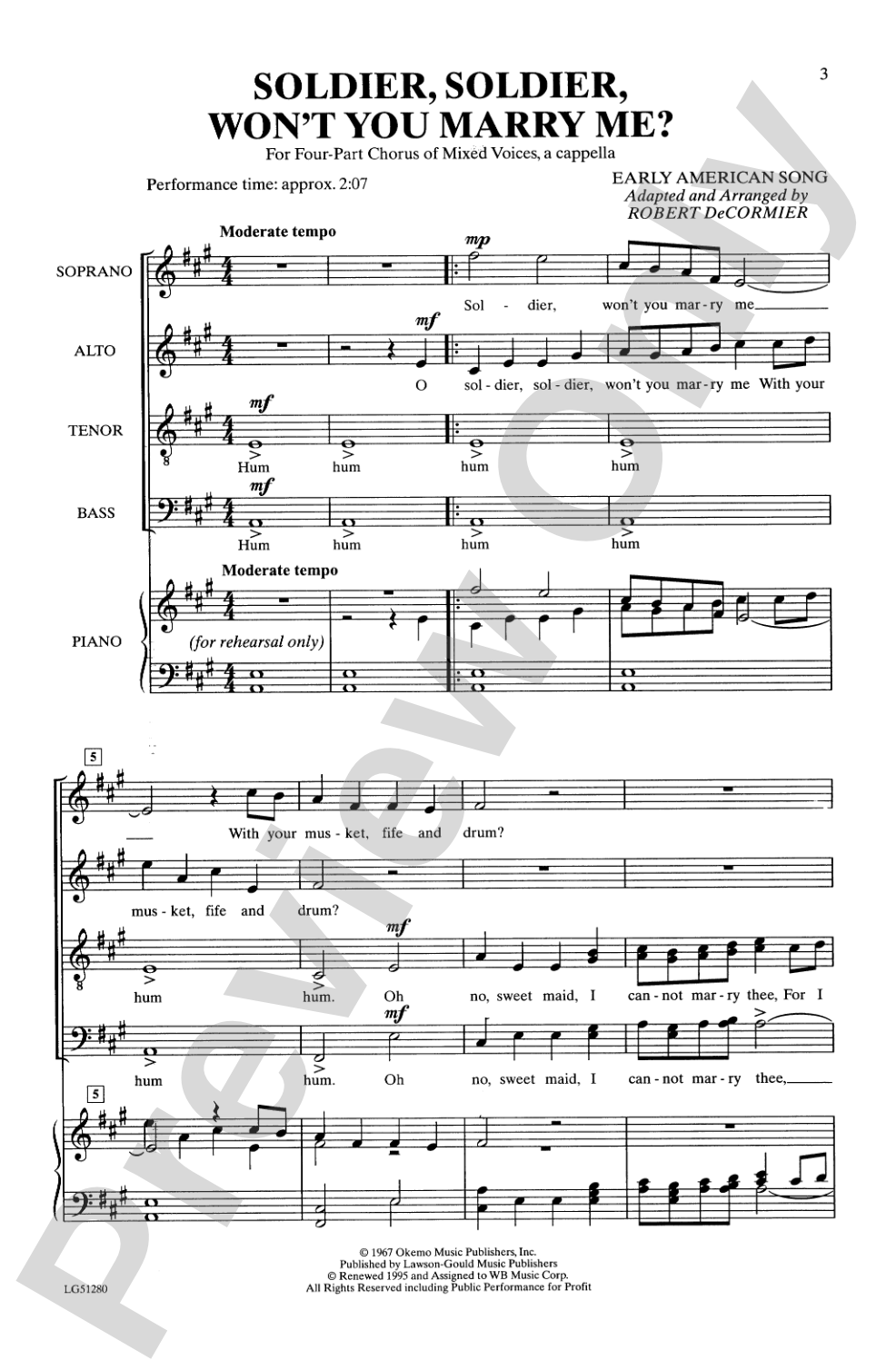 Soldier, Soldier, Won't You Marry Me?: SATB Choral Octavo