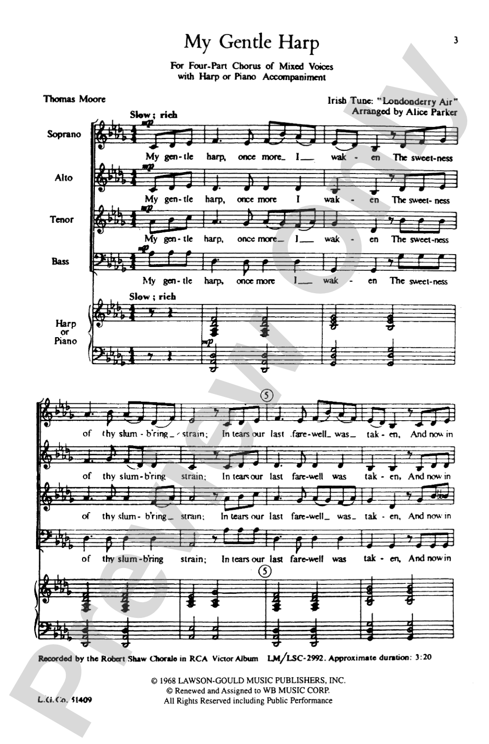 My Gentle Harp: SATB Choral Octavo