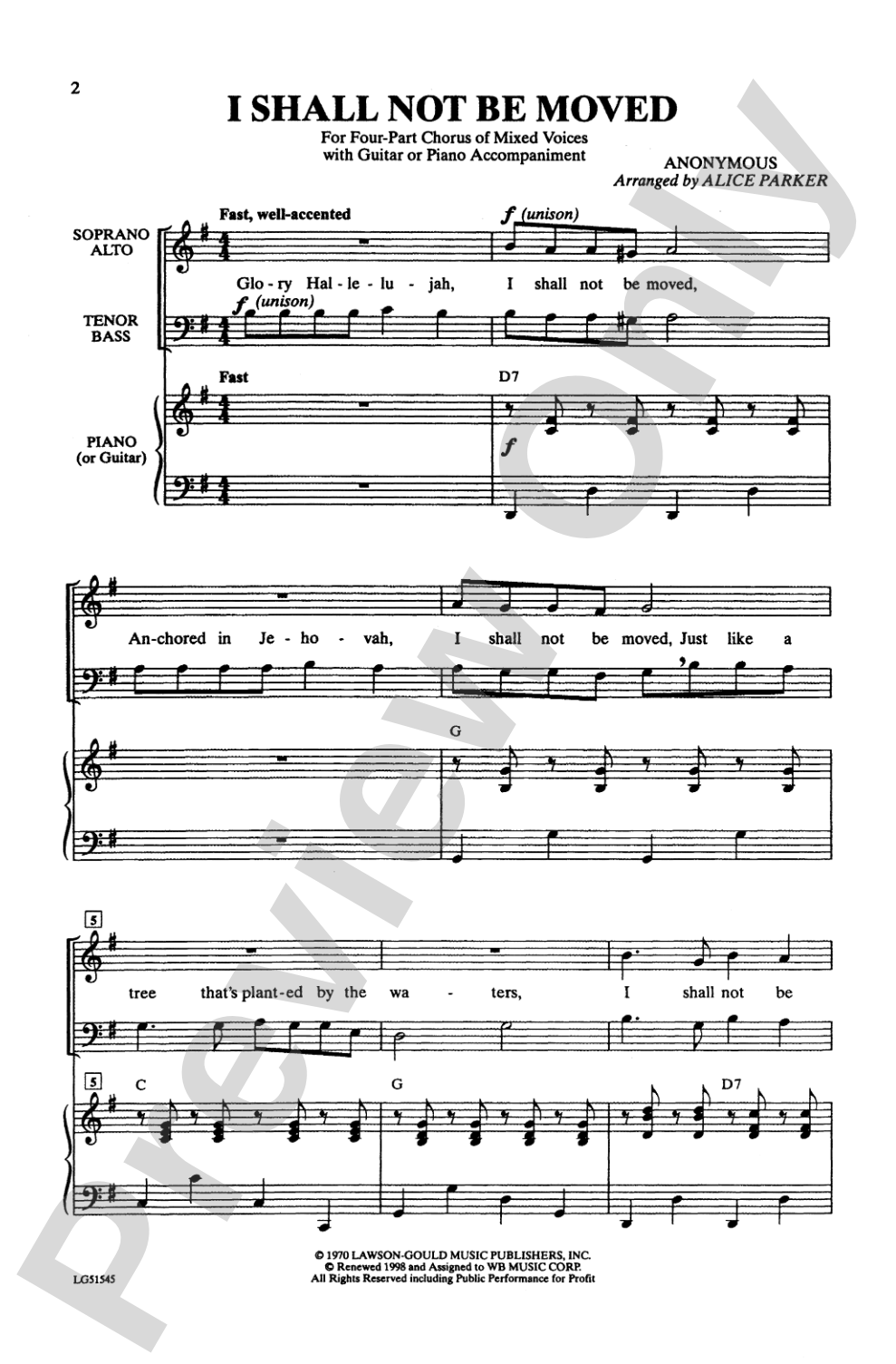 I Shall Not Be Moved: SATB Choral Octavo