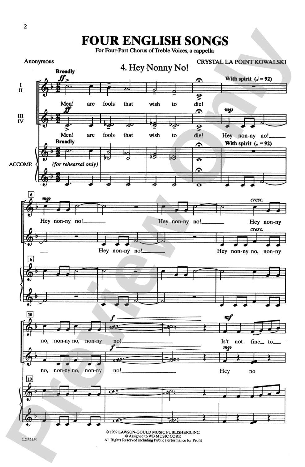 Hey Nonny No!: SSAA Choral Octavo