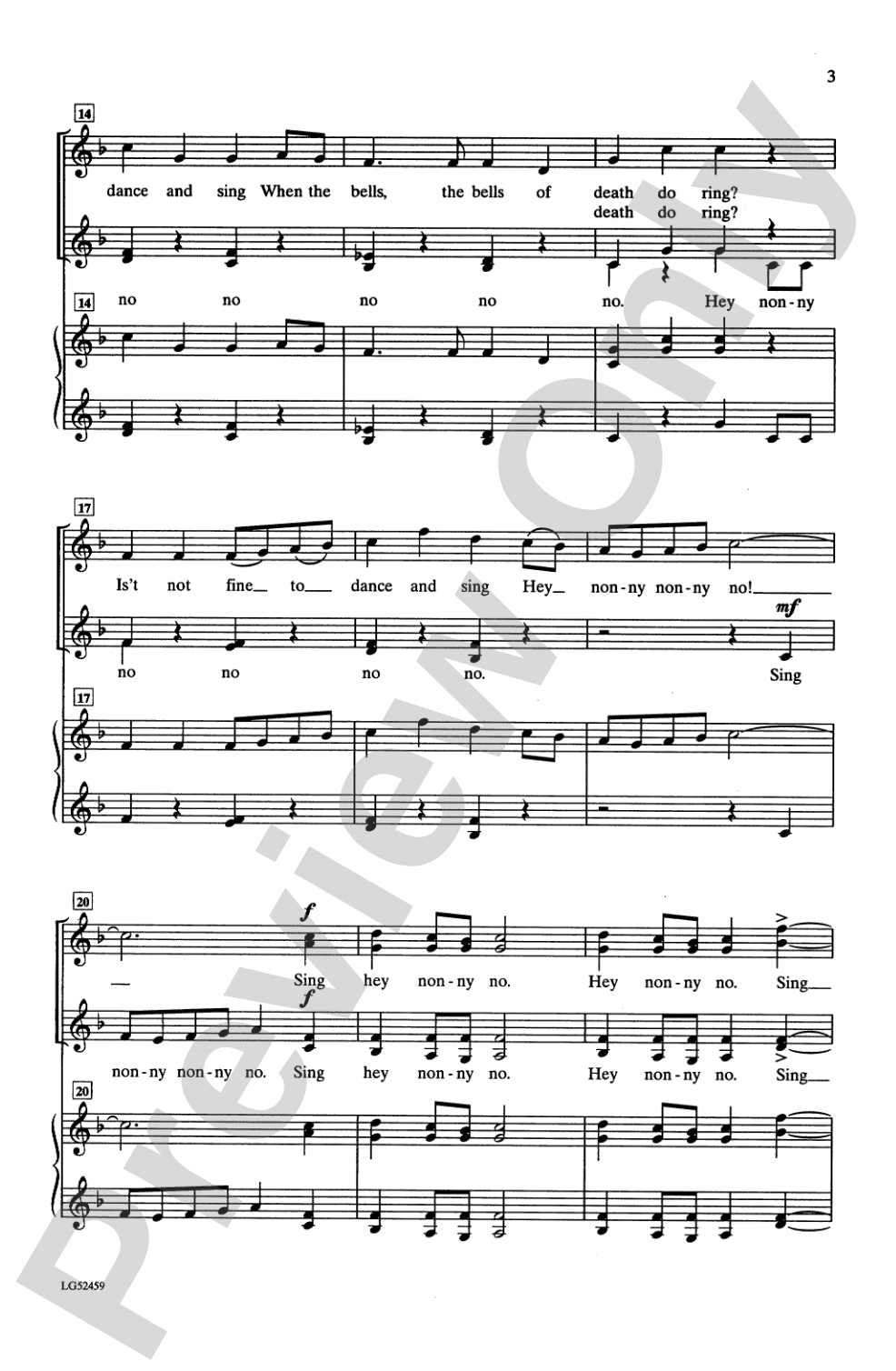 Hey Nonny No!: SSAA Choral Octavo