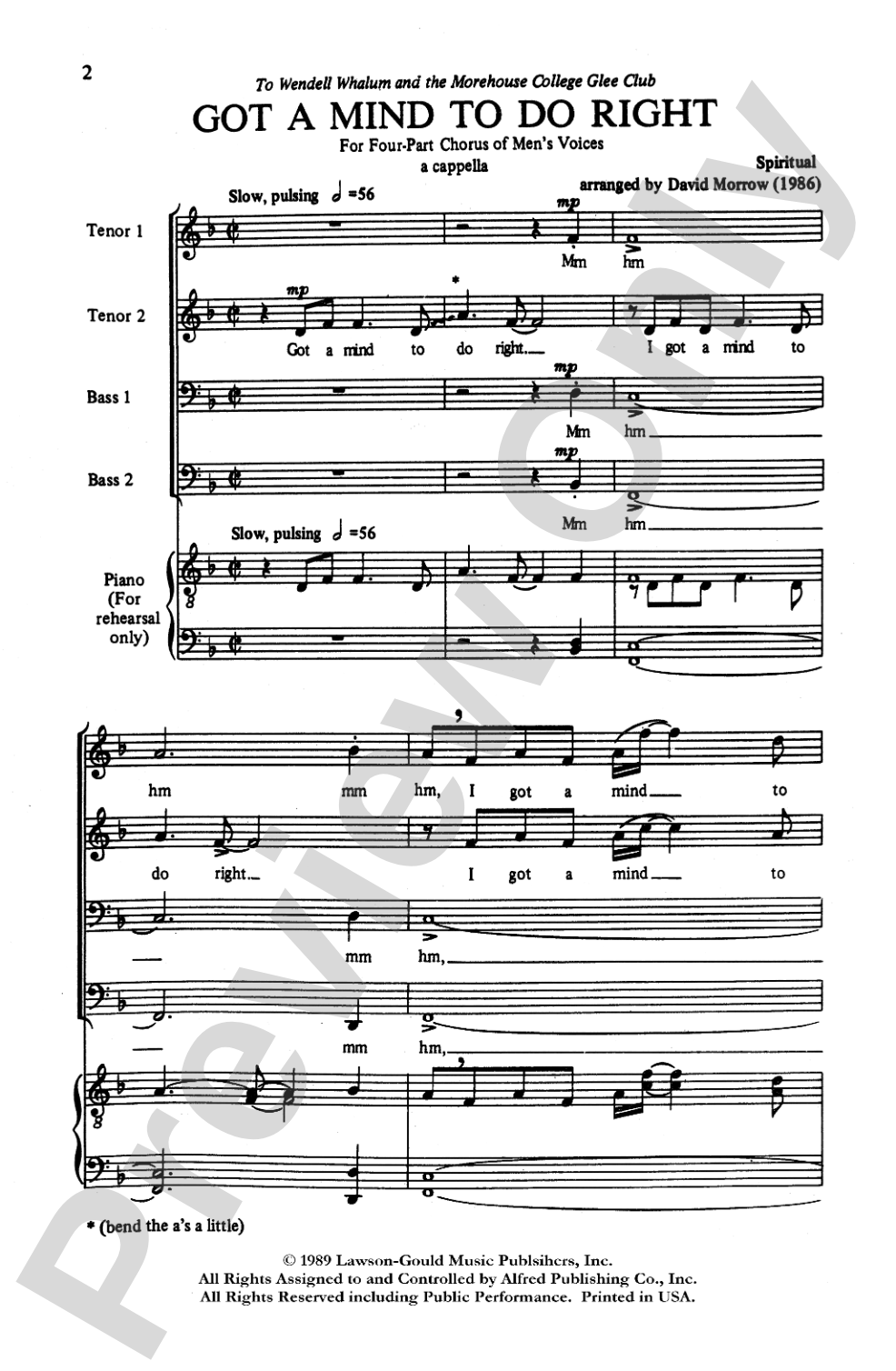 Got a Mind to Do Right: TTBB Choral Octavo