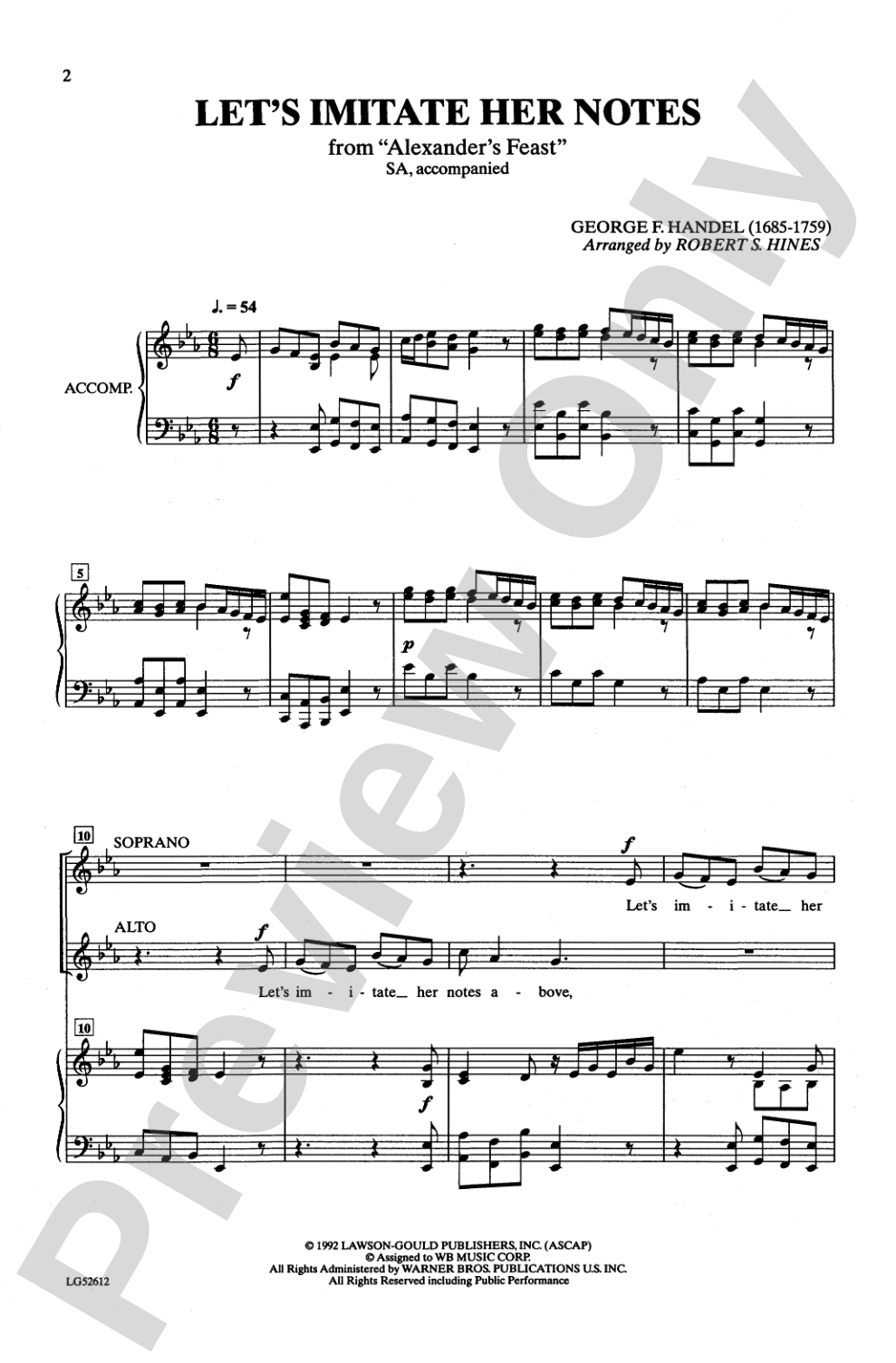 Let's Imitate Her Notes (from <I>Alexander's Feast</I>): 2-Part Choral Octavo