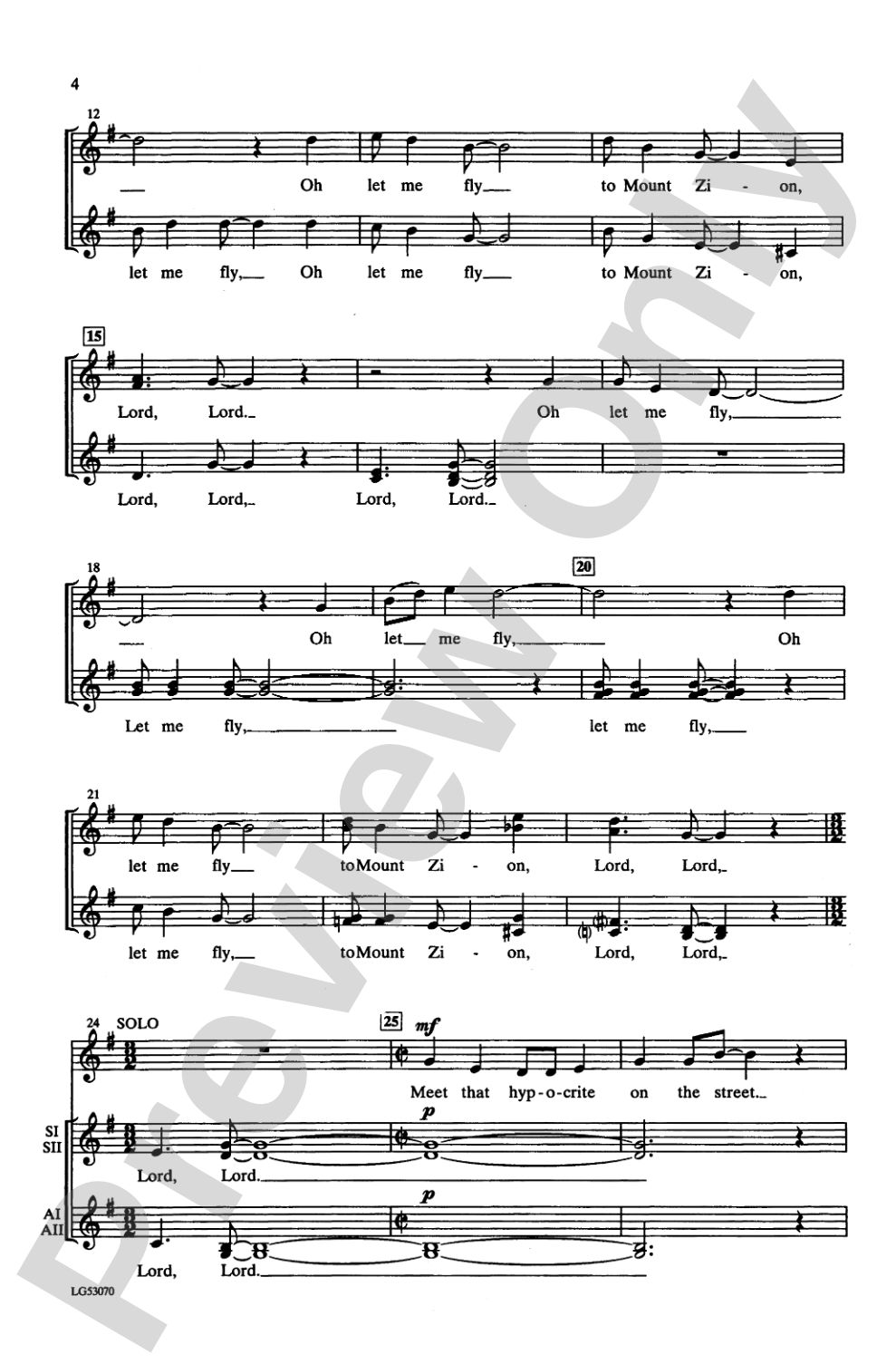 Let Me Fly: SSAA and Solo, <I>a cappella</I> Choral Octavo
