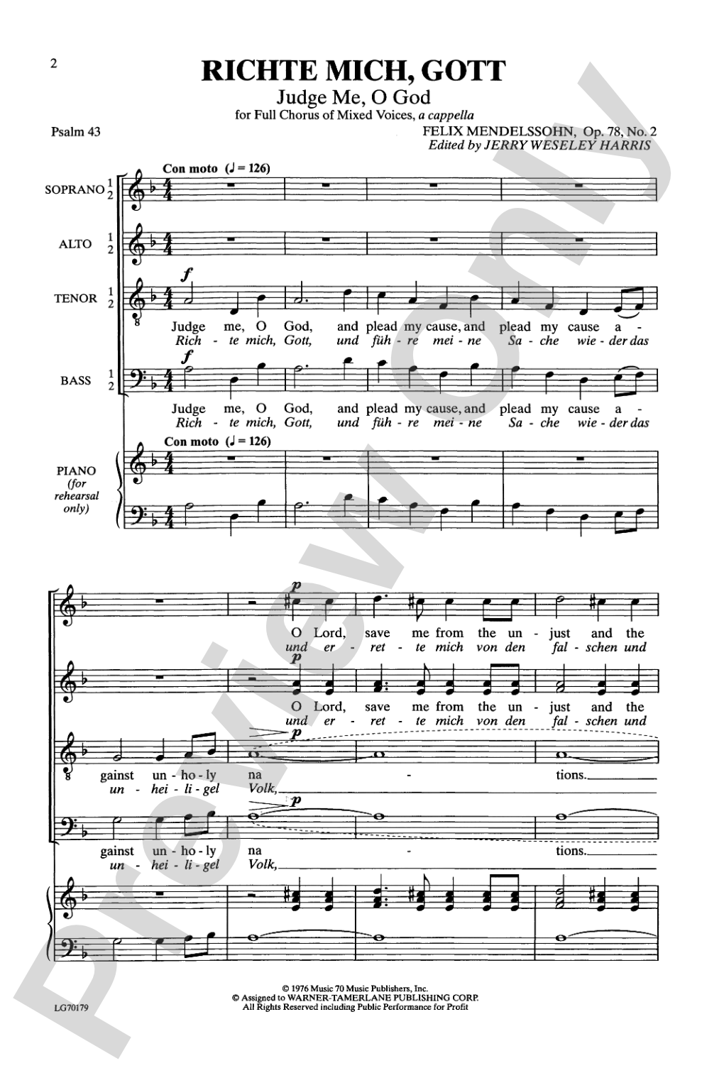 Richte Mich, Gott (Judge Me, O God): SATB, <I>a cappella</I> Choral Octavo