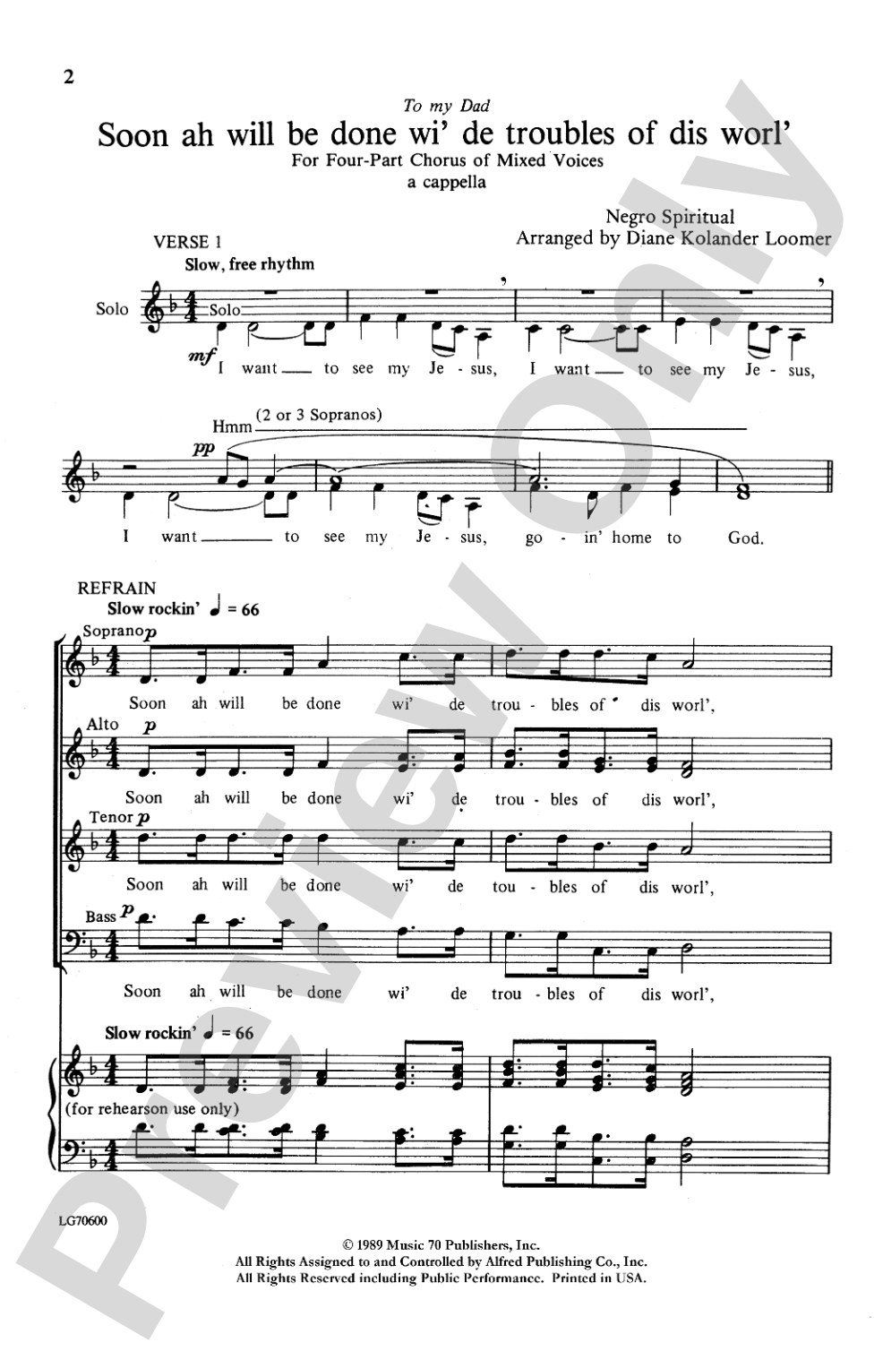 Soon Ah Will Be Done Wi' de Troubles of Dis Worl': SATB Choral Octavo