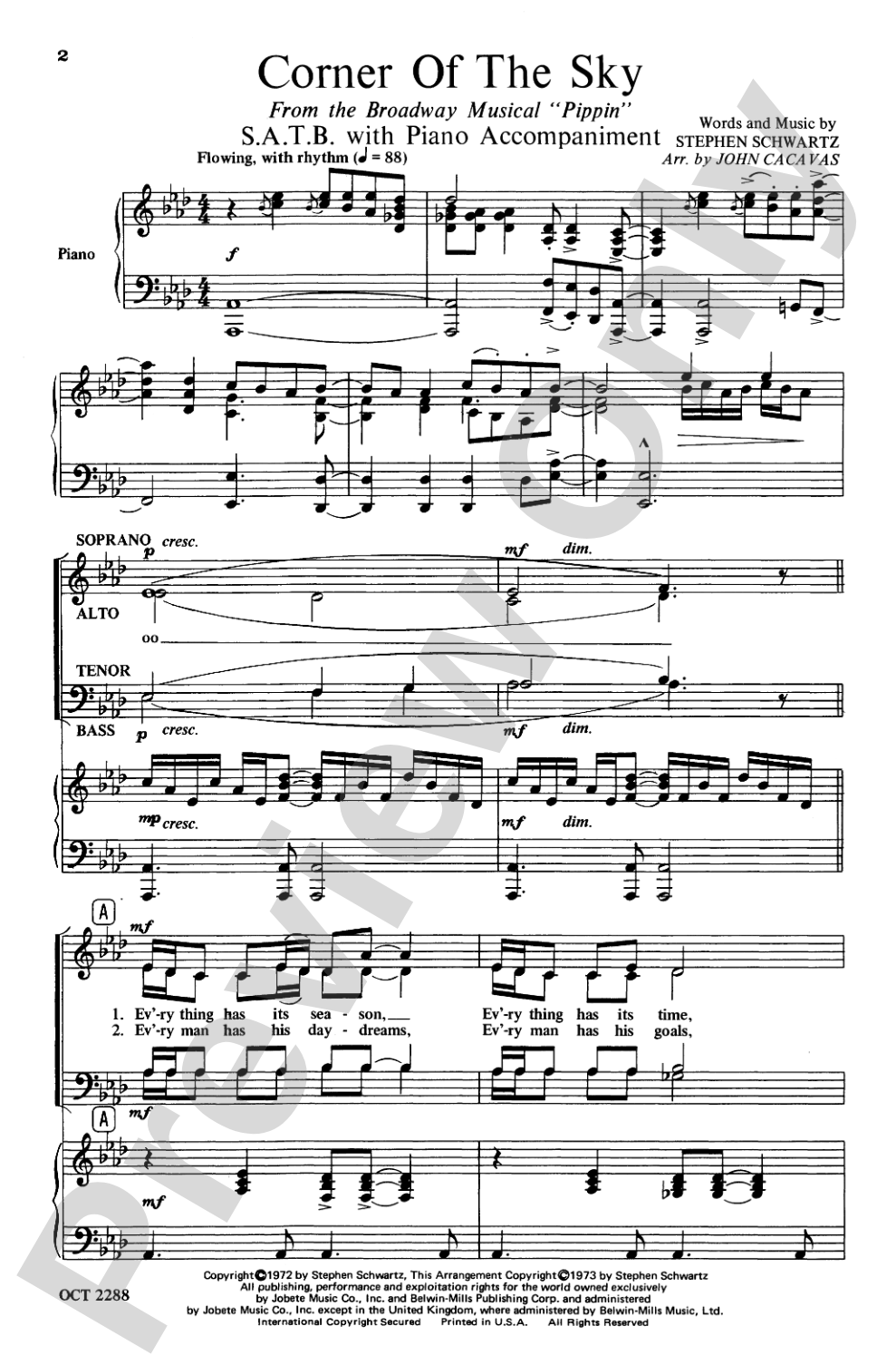 Corner of the Sky (from <I>Pippin</I>): SATB Choral Octavo