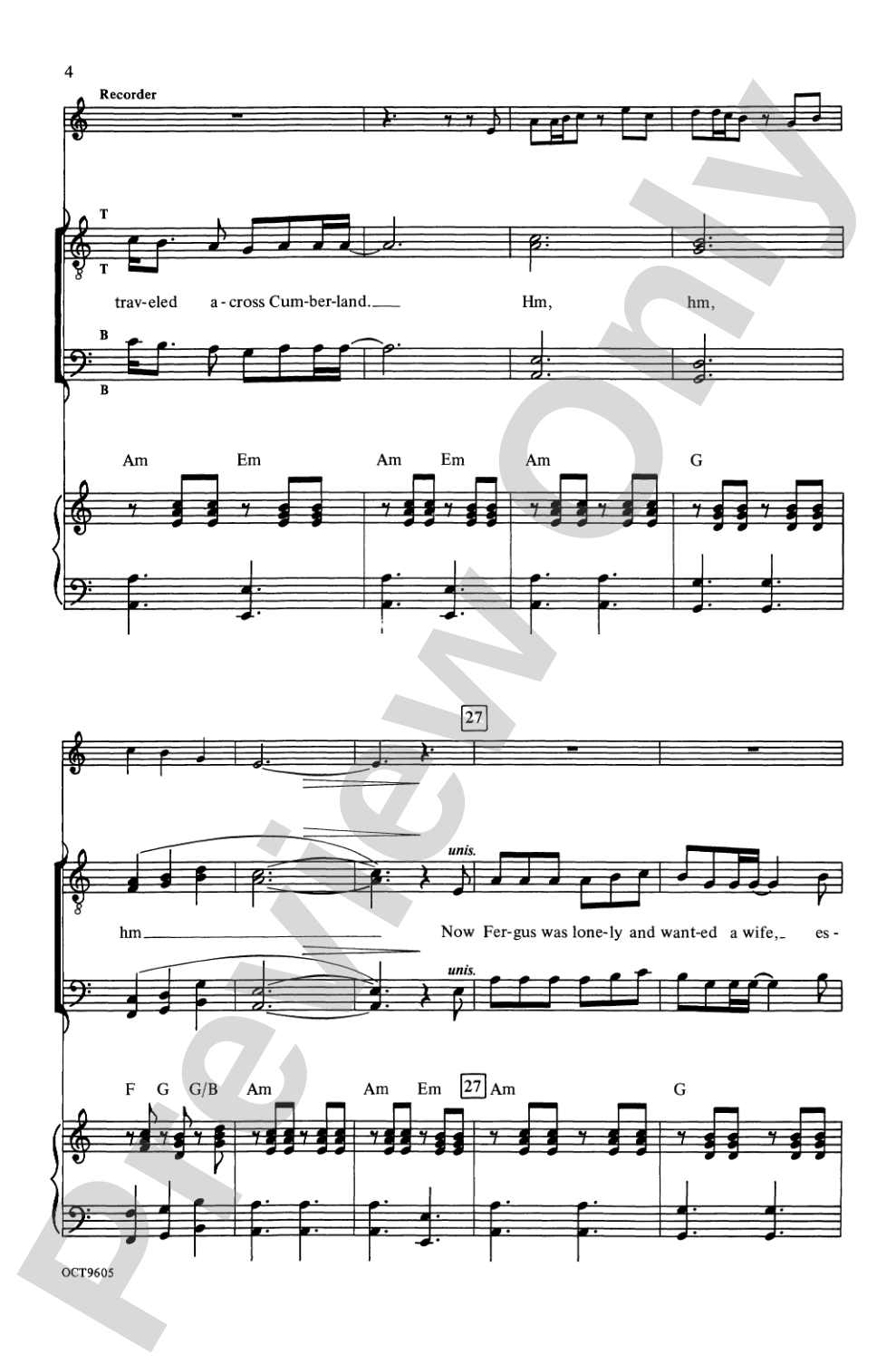 Fergus an' Molly (from <I>Celtic Songs</I>): TTBB Choral Octavo
