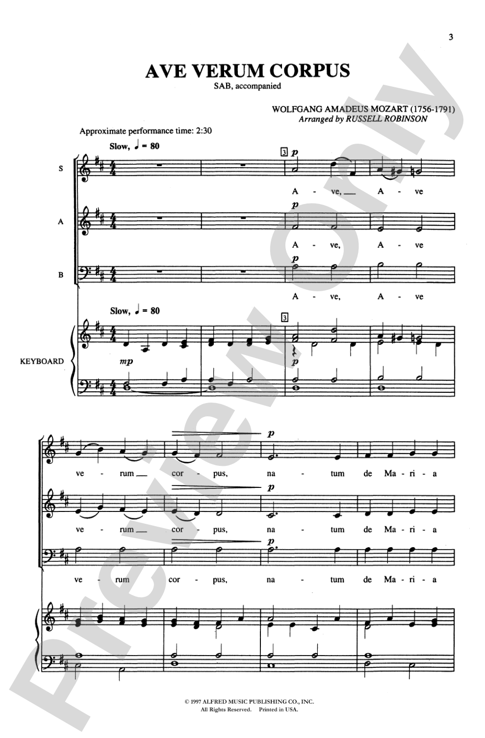 Ave Verum Corpus: SAB Choral Octavo