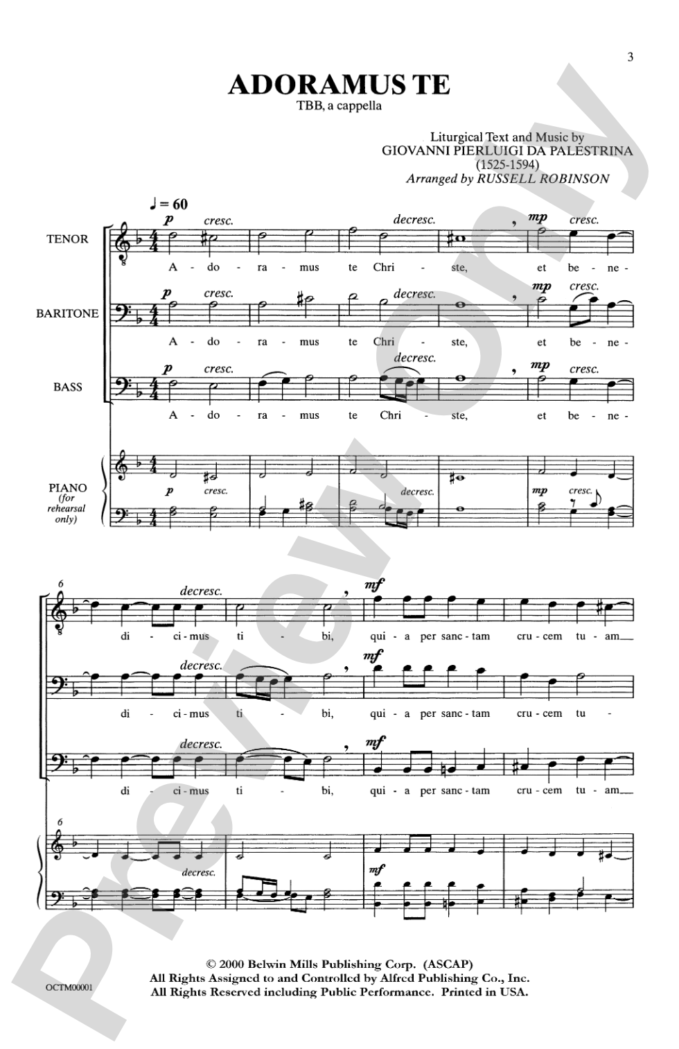 Two Renaissance Chorals (Adoramus Te / Ave Maria): TBB, <I>a cappella</I> Choral Octavo