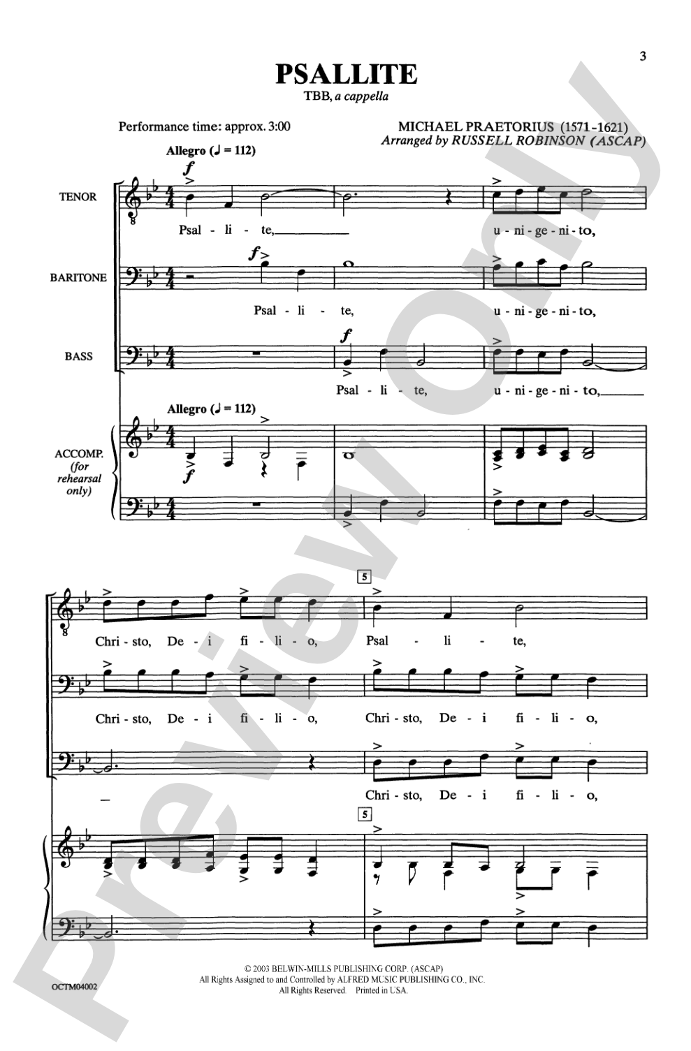Psallite: TBB, <I>a cappella</I> Choral Octavo