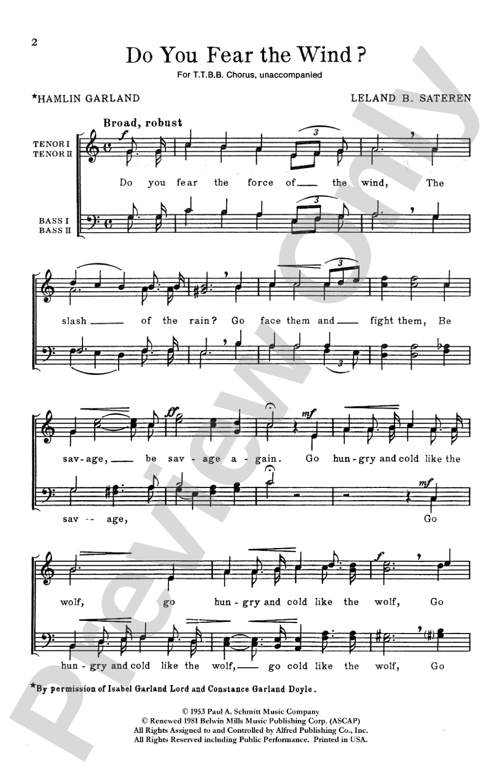 Do You Fear the Wind?: TTBB, <I>a cappella</I> Choral Octavo