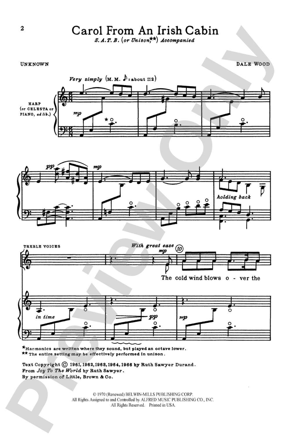 Carol from an Irish Cabin: SATB or Unison Choral Octavo