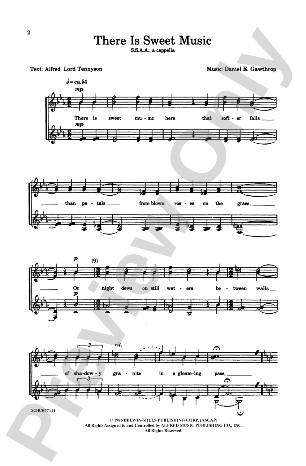 There Is Sweet Music: SSAA, <I>a cappella</I> Choral Octavo