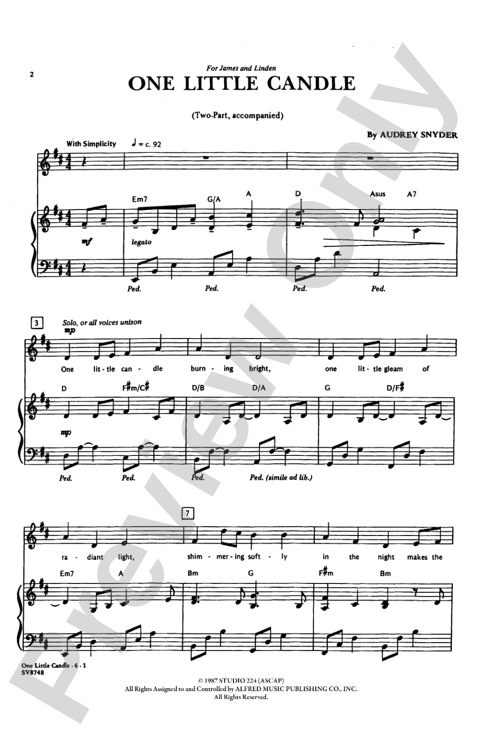 One Little Candle: 2-Part Choral Octavo