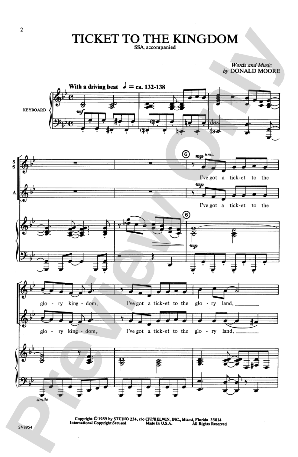 Ticket to the Kingdom: SSA Choral Octavo