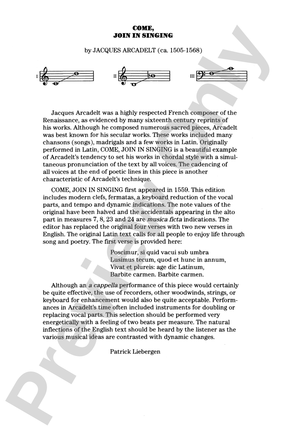 Come, Join in Singing: 3-Part Mixed, <I>a cappella</I> Choral Octavo