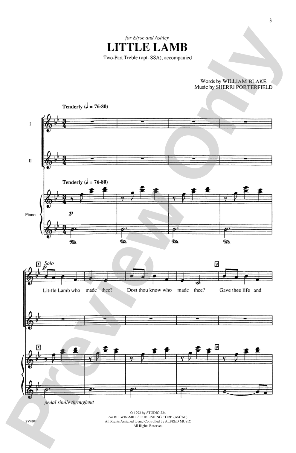 Little Lamb: 2-Part Treble/Opt. SSA Choral Octavo