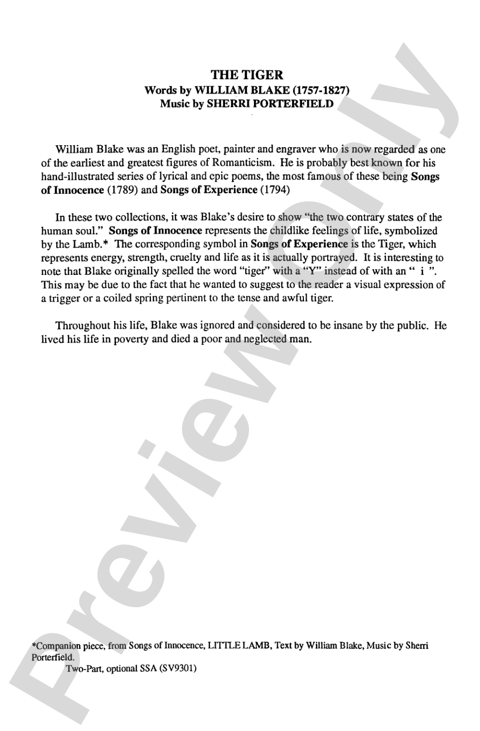 The Tiger: 2-Part Choral Octavo