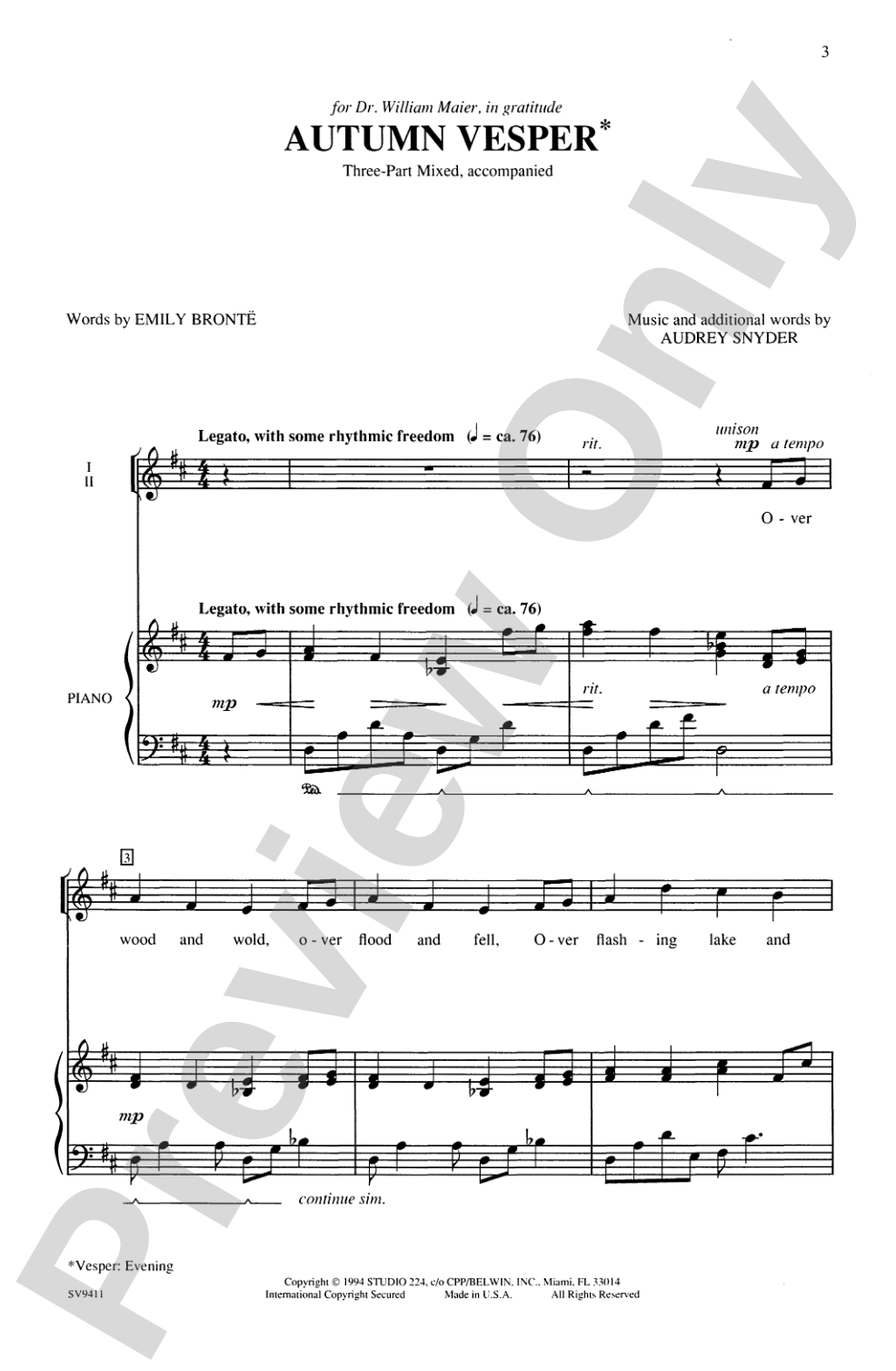 Autumn Vesper: 3-Part Mixed Choral Octavo