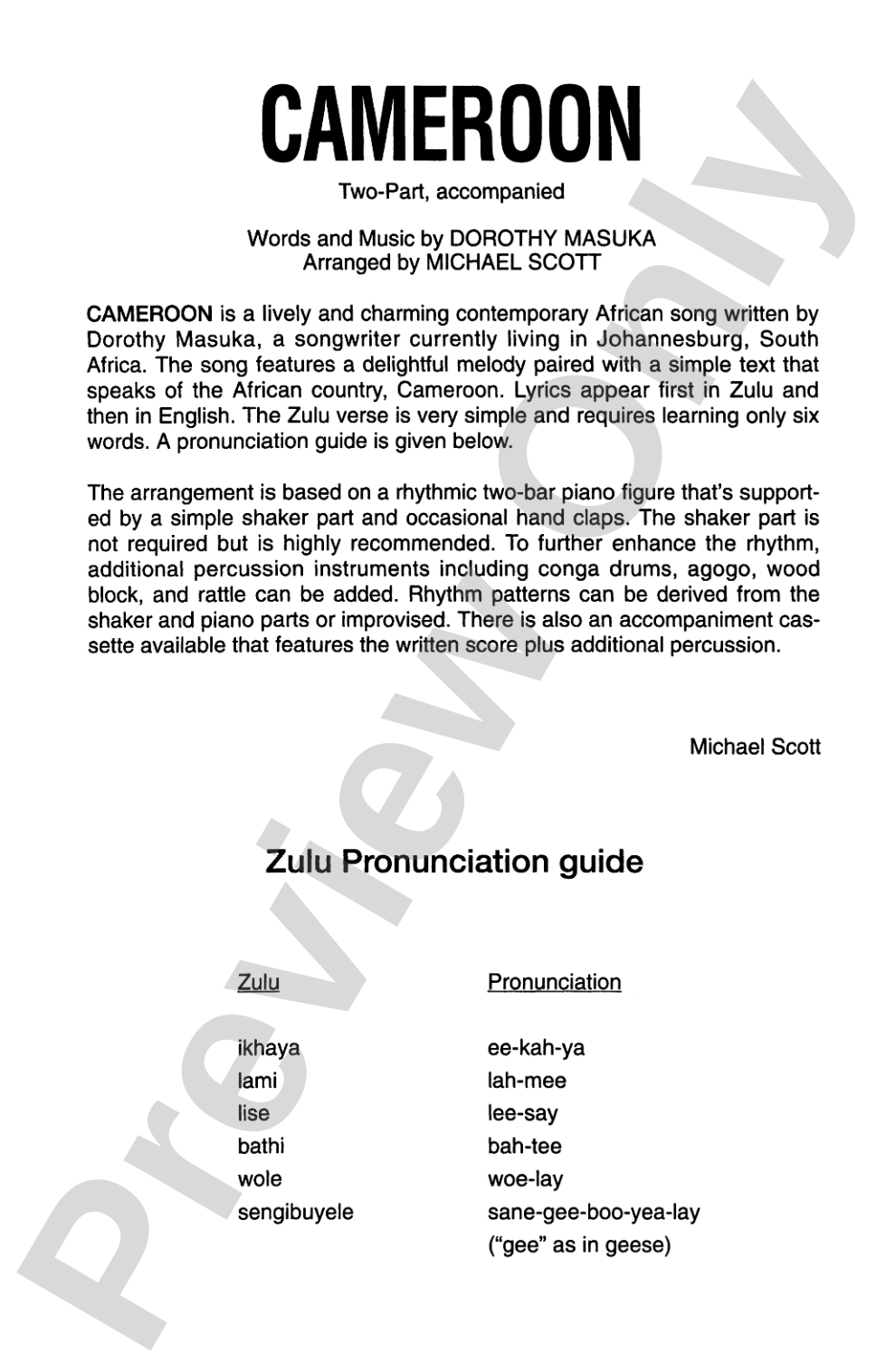 Cameroon: 2-Part Choral Octavo