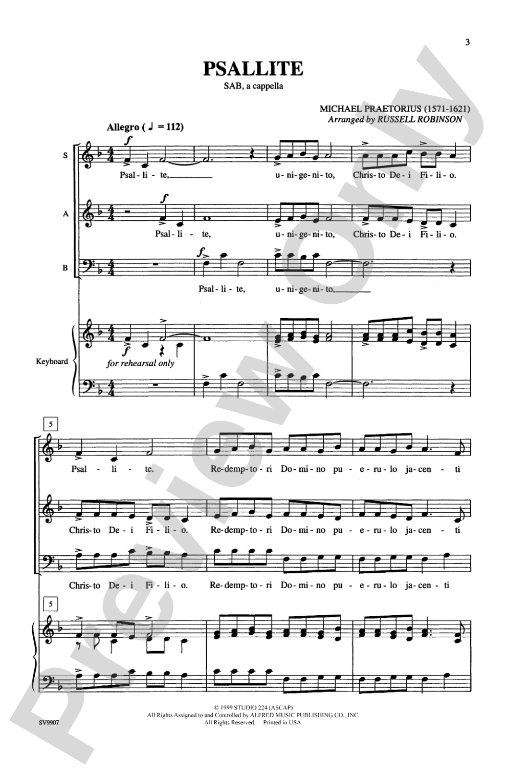 Psallite: SAB, <I>a cappella</I> Choral Octavo