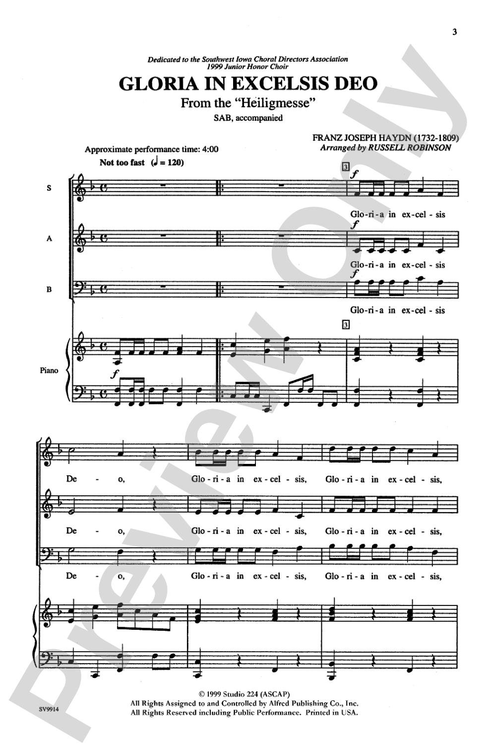 Gloria In Excelsis Deo: SAB Choral Octavo