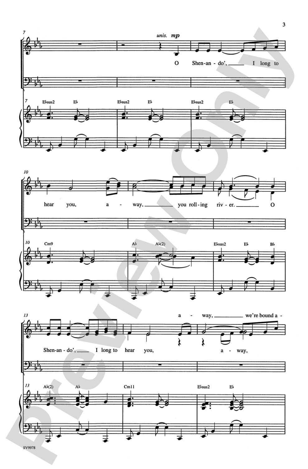 Shenandoah: 3-Part Mixed Choral Octavo