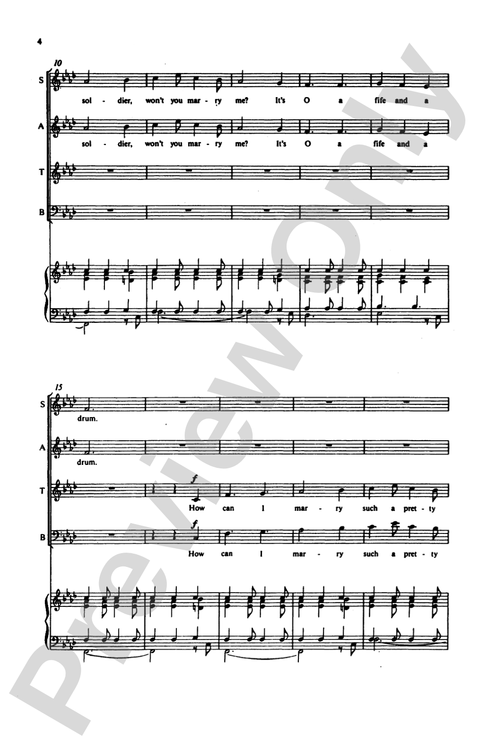 Soldier, Won't You Marry Me? (from <I>Love Songs for Springtime</I>): SATB Choral Octavo