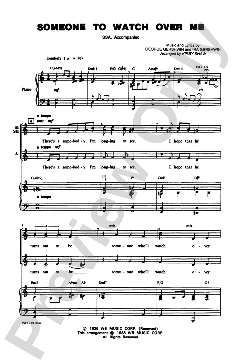 Someone to Watch Over Me: SSA Choral Octavo