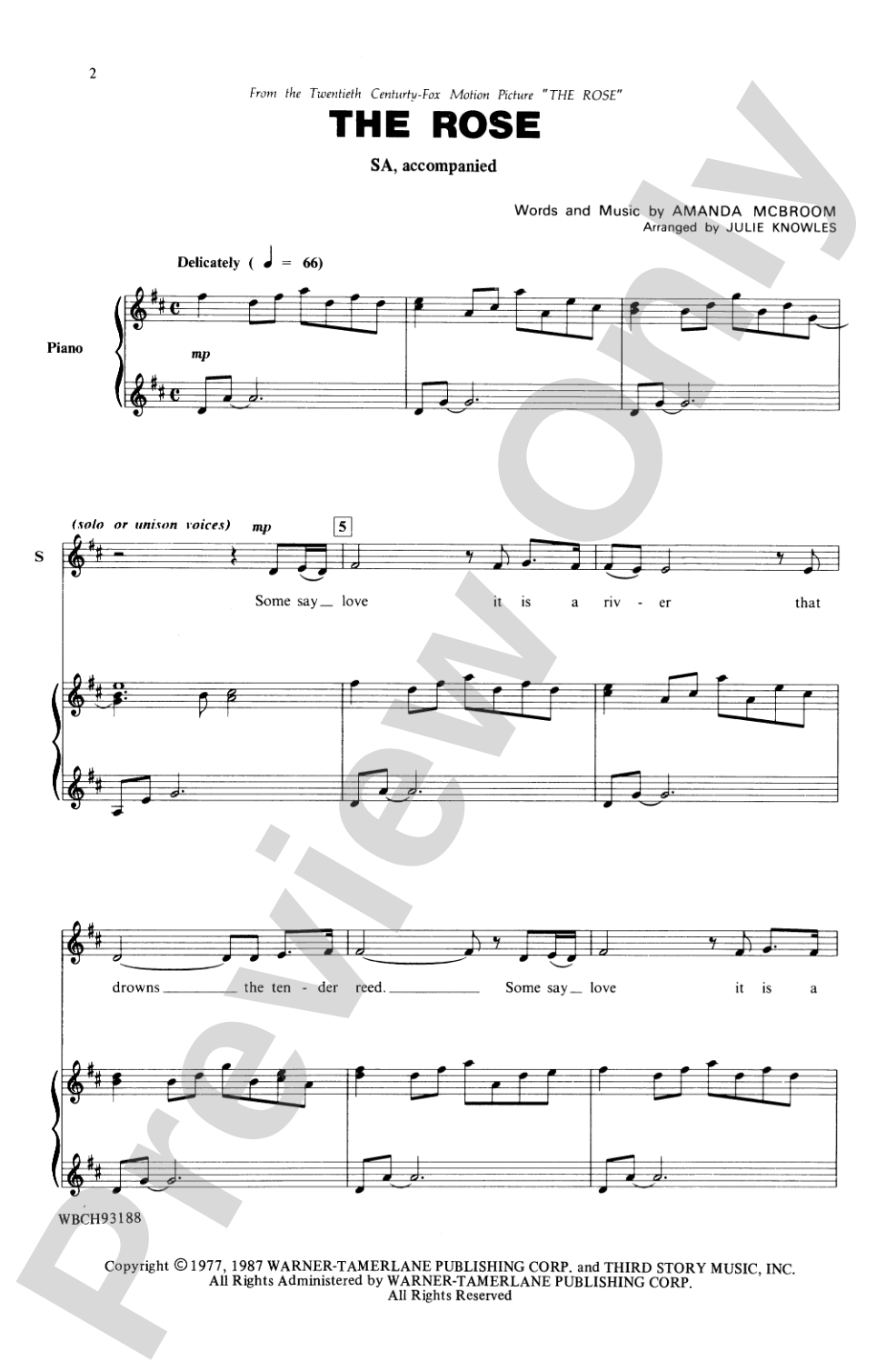 The Rose: SA Choral Octavo | Amanda McBroom | Digital Sheet Music