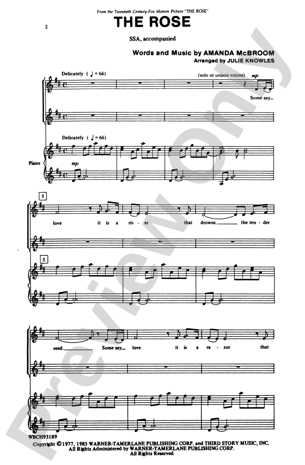 The Rose: SSA Choral Octavo