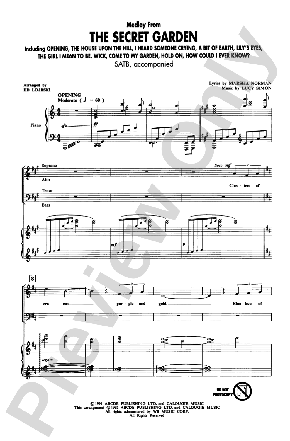 <I>The Secret Garden,</I> Medley from: SATB Choral Octavo