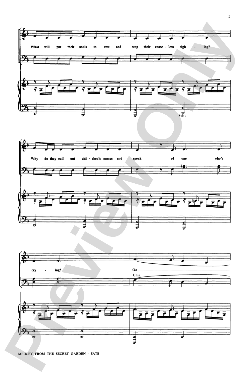 <I>The Secret Garden,</I> Medley from: SATB Choral Octavo