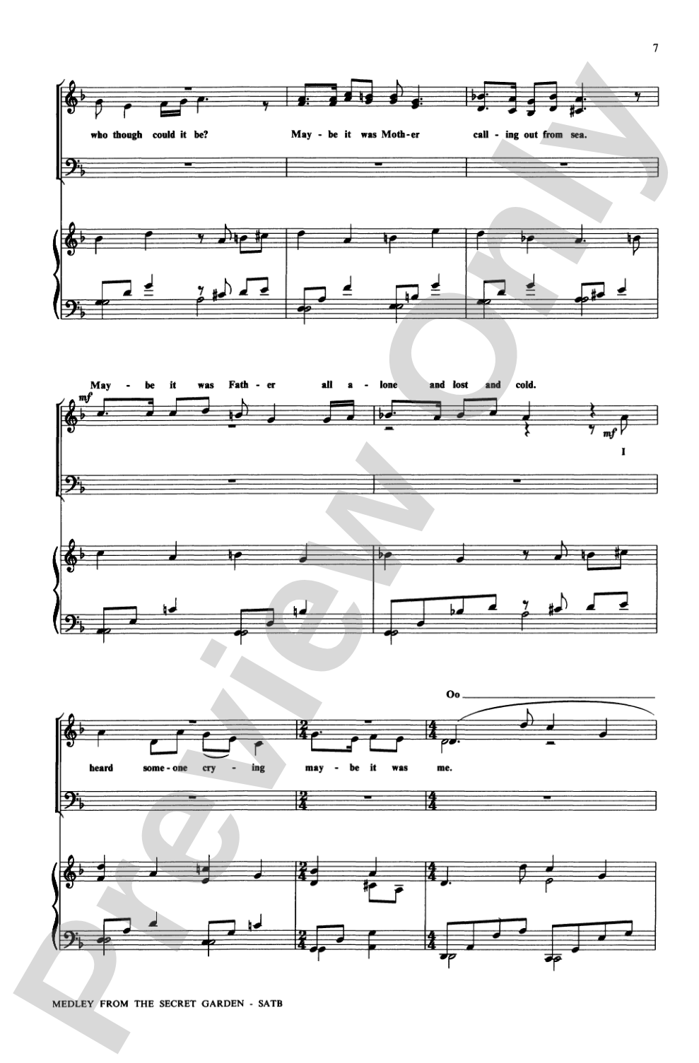 <I>The Secret Garden,</I> Medley from: SATB Choral Octavo